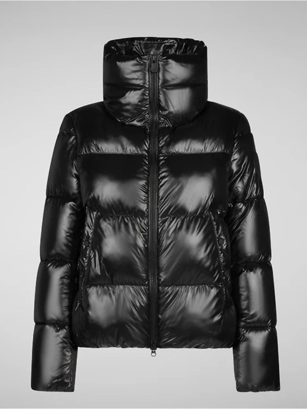 NEW SAVE THE DUCK ISLA Glossy Black Quilted Puffer Jacket Small